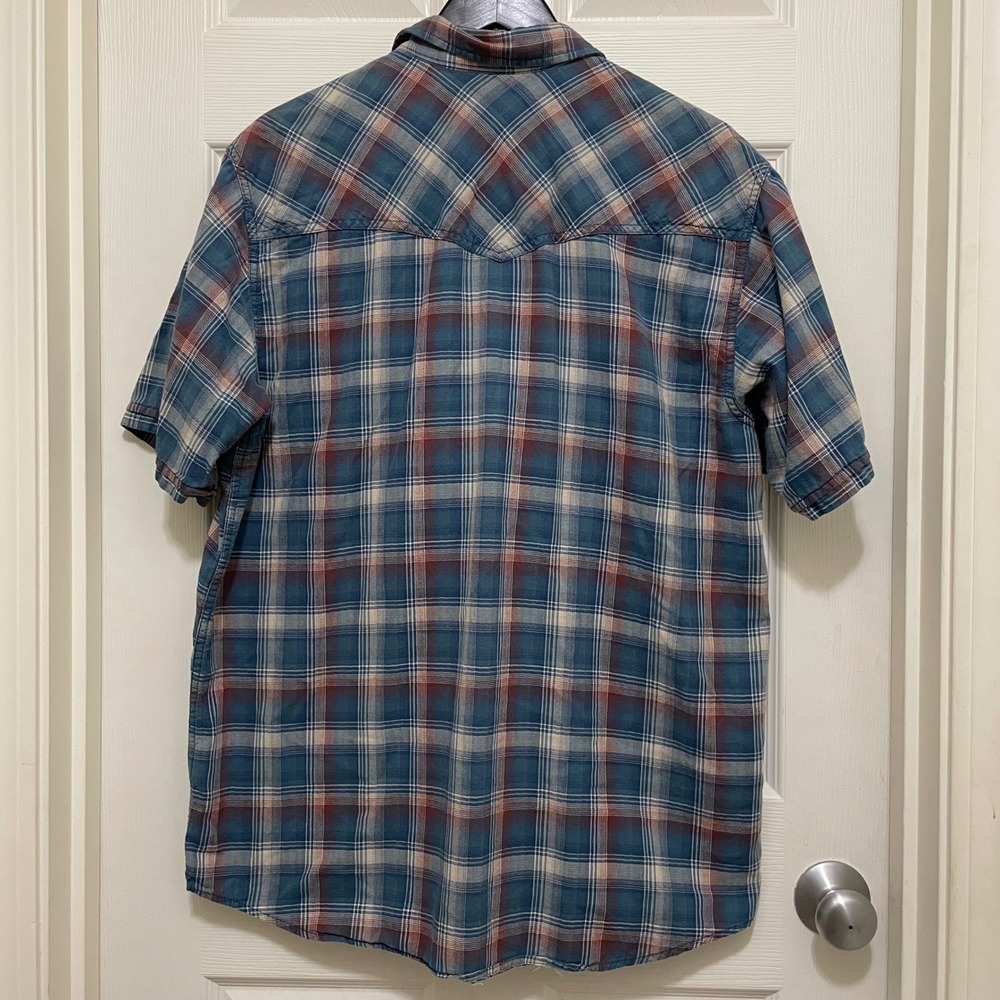 Outdoor Life Plaid Short Sleeve Button Up Shirt Cotton Men's‎ Large Blue Red - Picture 2 of 6